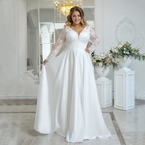 Robe de mariée Princesse en Satin blanc pour femme Ronde