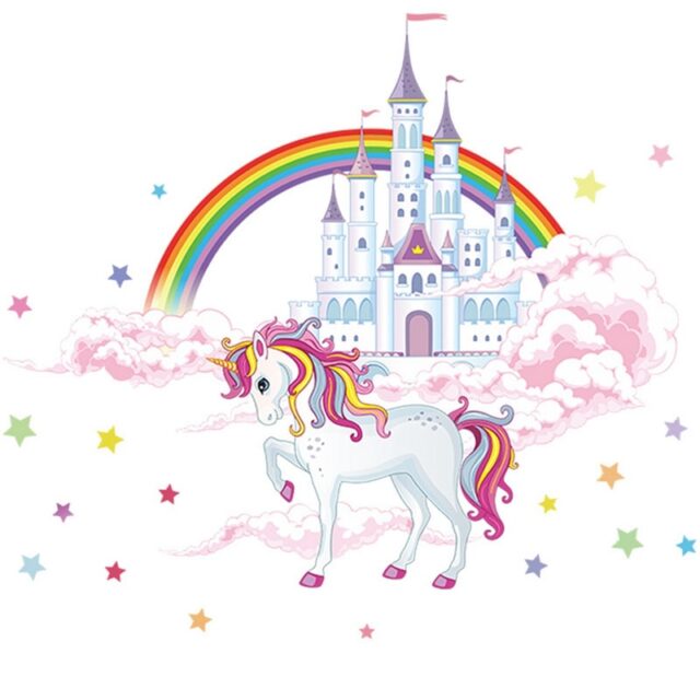 Sticker Princesse Licorne Arc en Ciel