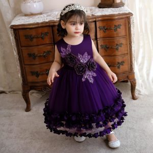 Robe de Princesse Violette Pour Fille et Bébé