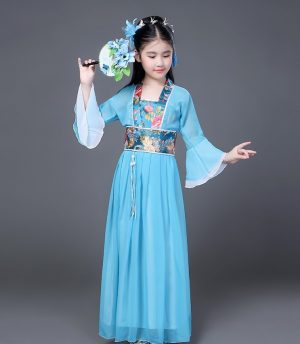 Robe Princesse Chinoise Fille Bleue