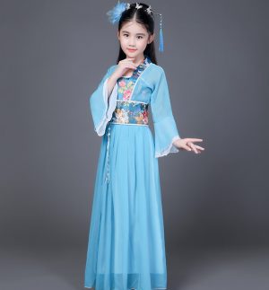 Robe Princesse Chinoise Fille Bleue