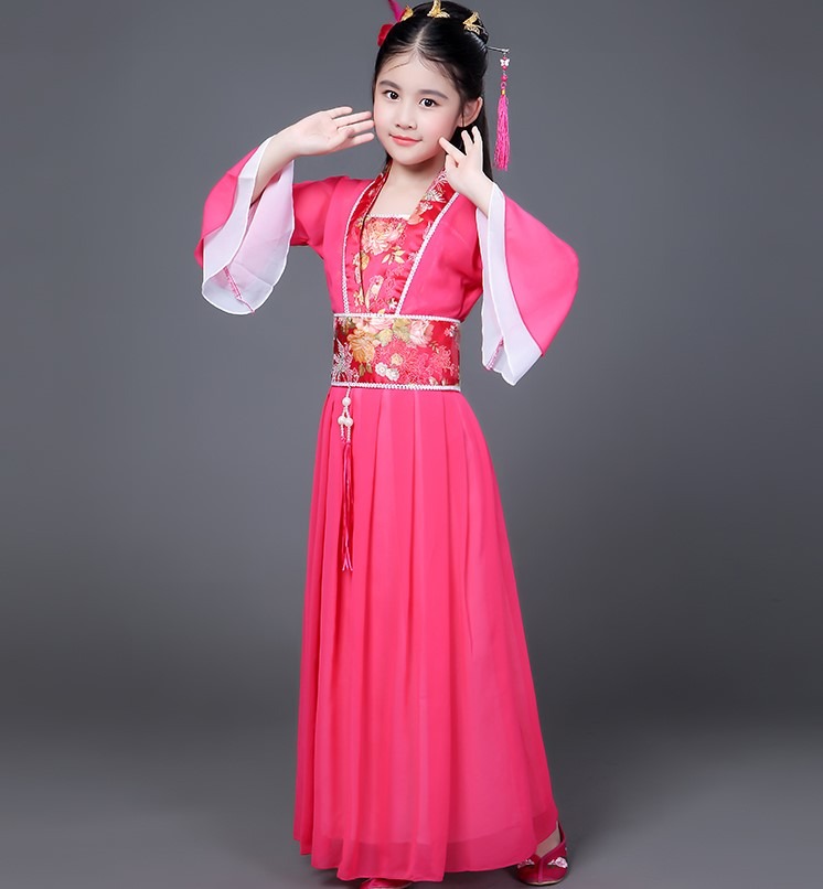 Robe de danse traditionnelle chinoise pour filles rose fée de danse Hanfu  filles robes de princesse ensemble vêtements de fête pour enfants (couleur  : robe seulement-01, taille : 160) : : Mode