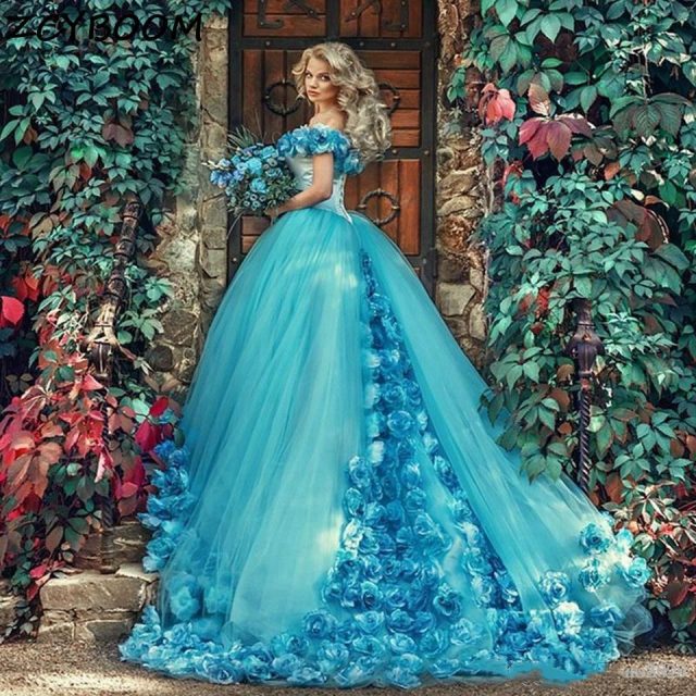 Robe Princesse Femme de Soirée Bleu Turquoise