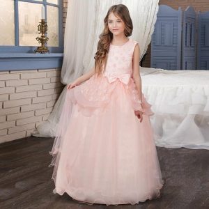 Robe Princesse Longue Beige Rosé pour Fille